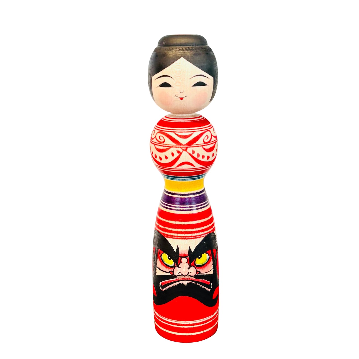 Kokeshi Daruma mit Ainumuster im Tsugaru Stil